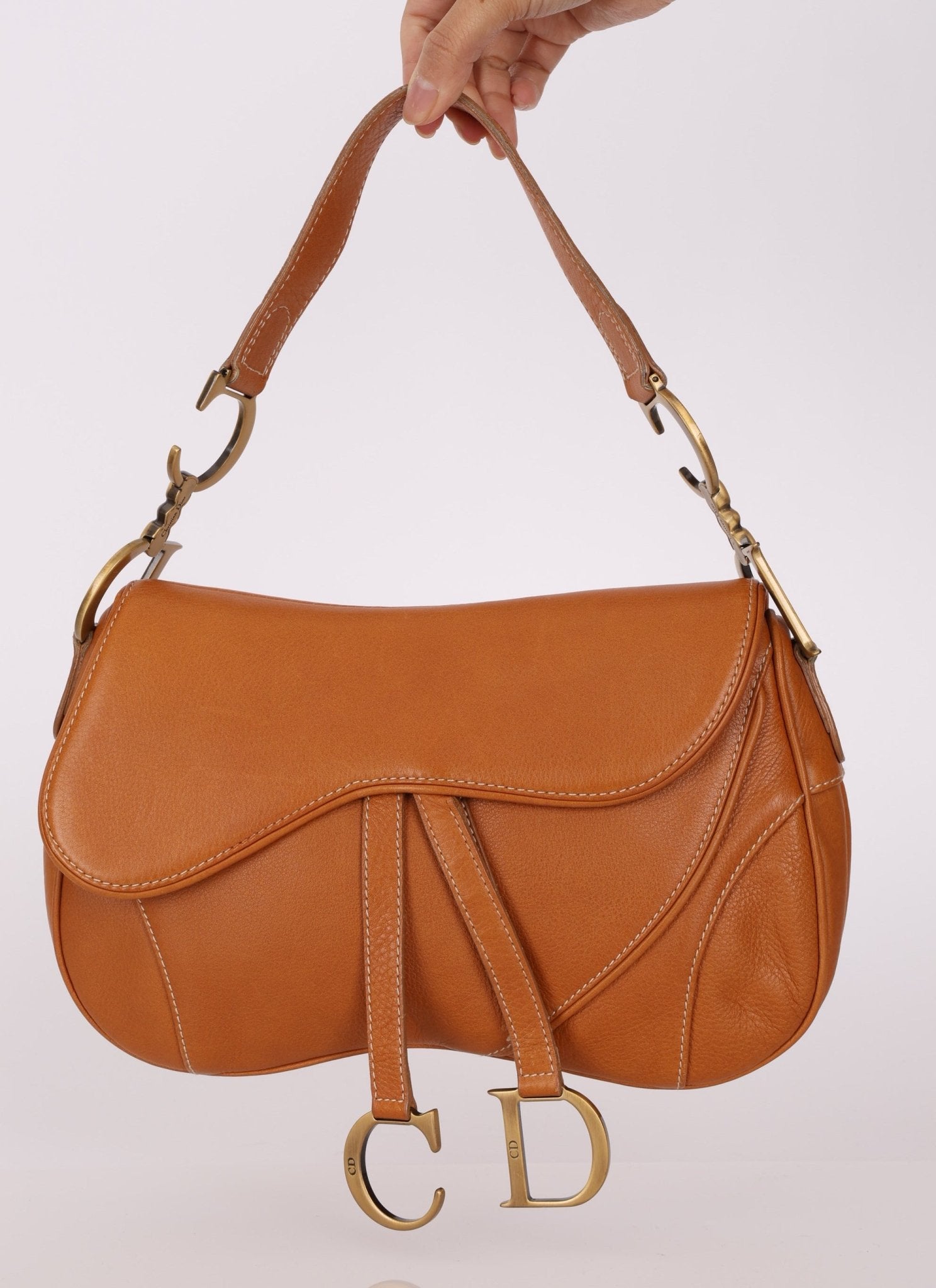 Dior 2002 Tan Grained Calfskin Double Saddle - FashioNica