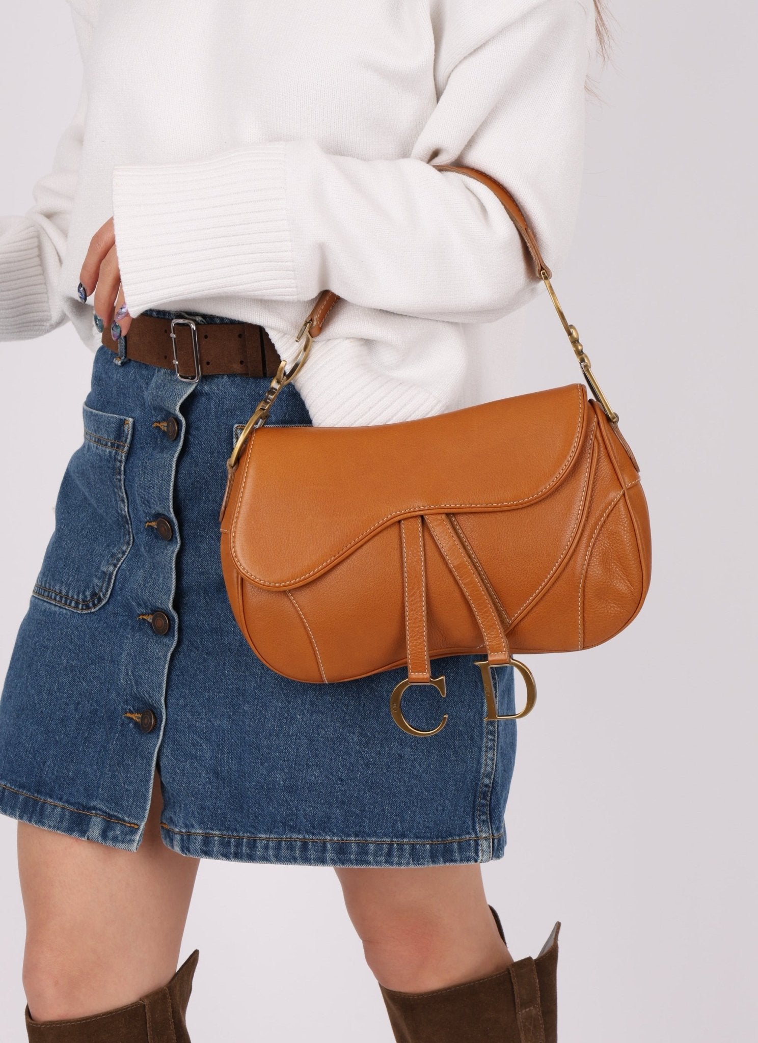 Dior 2002 Tan Grained Calfskin Double Saddle - FashioNica