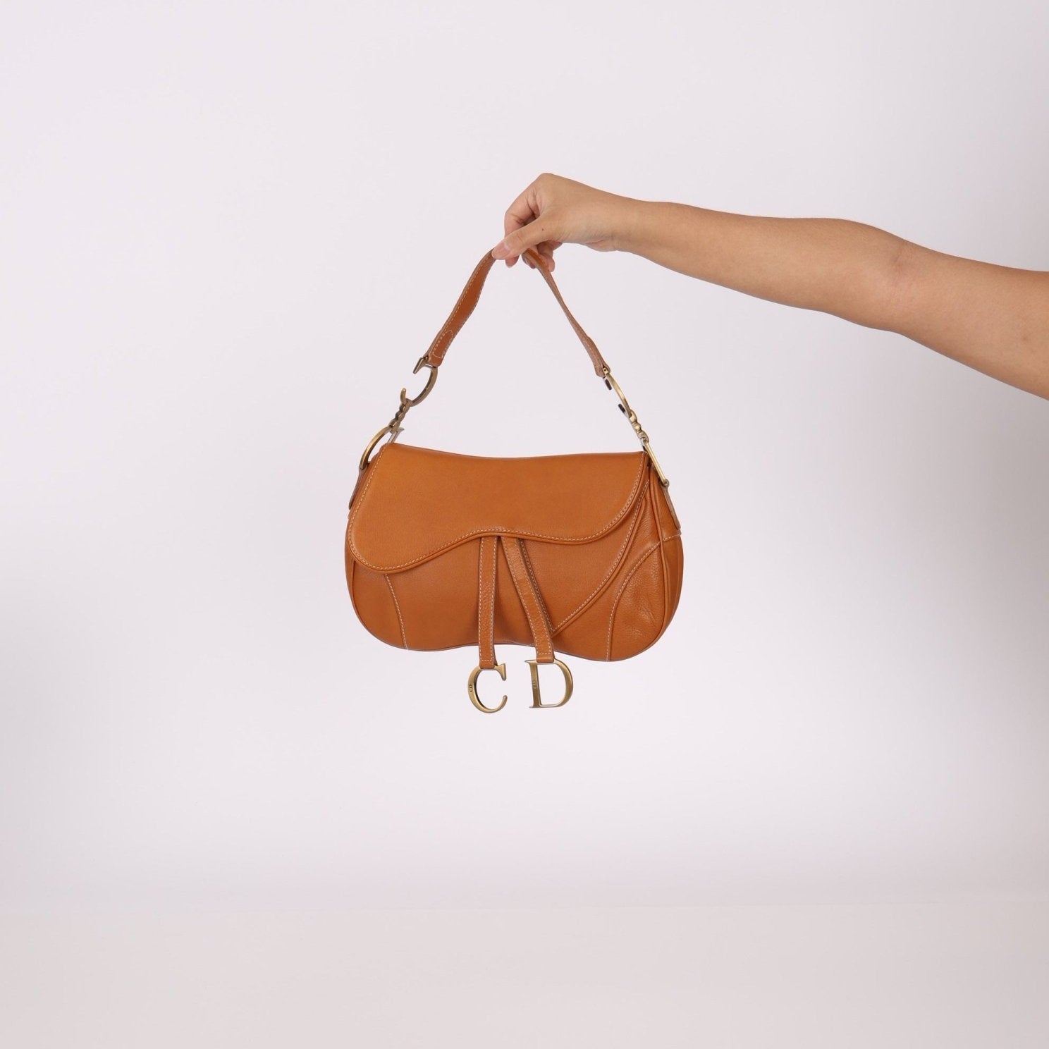 Dior 2002 Tan Grained Calfskin Double Saddle - FashioNica