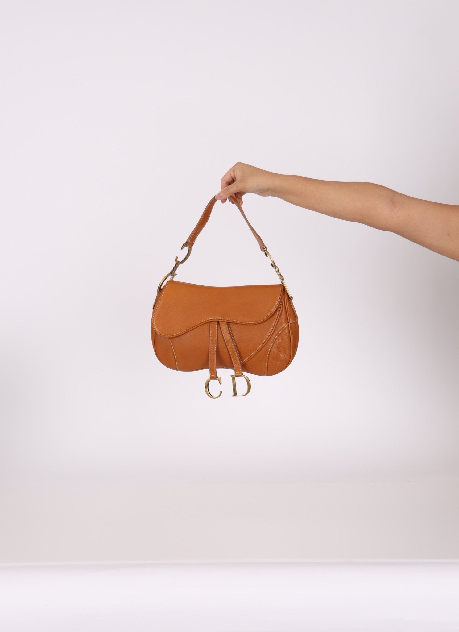 Dior 2002 Tan Grained Calfskin Double Saddle - FashioNica