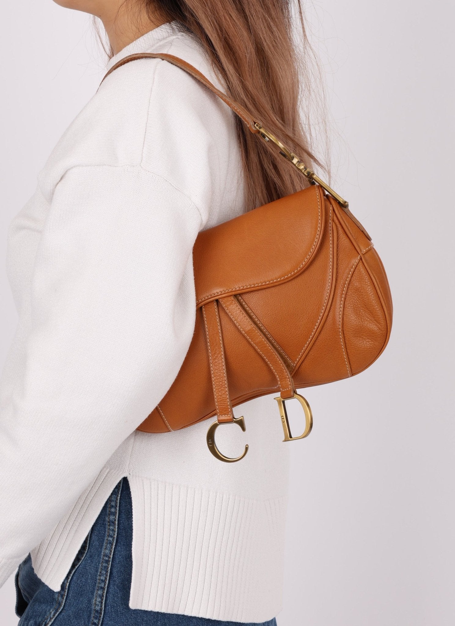 Dior 2002 Tan Grained Calfskin Double Saddle - FashioNica