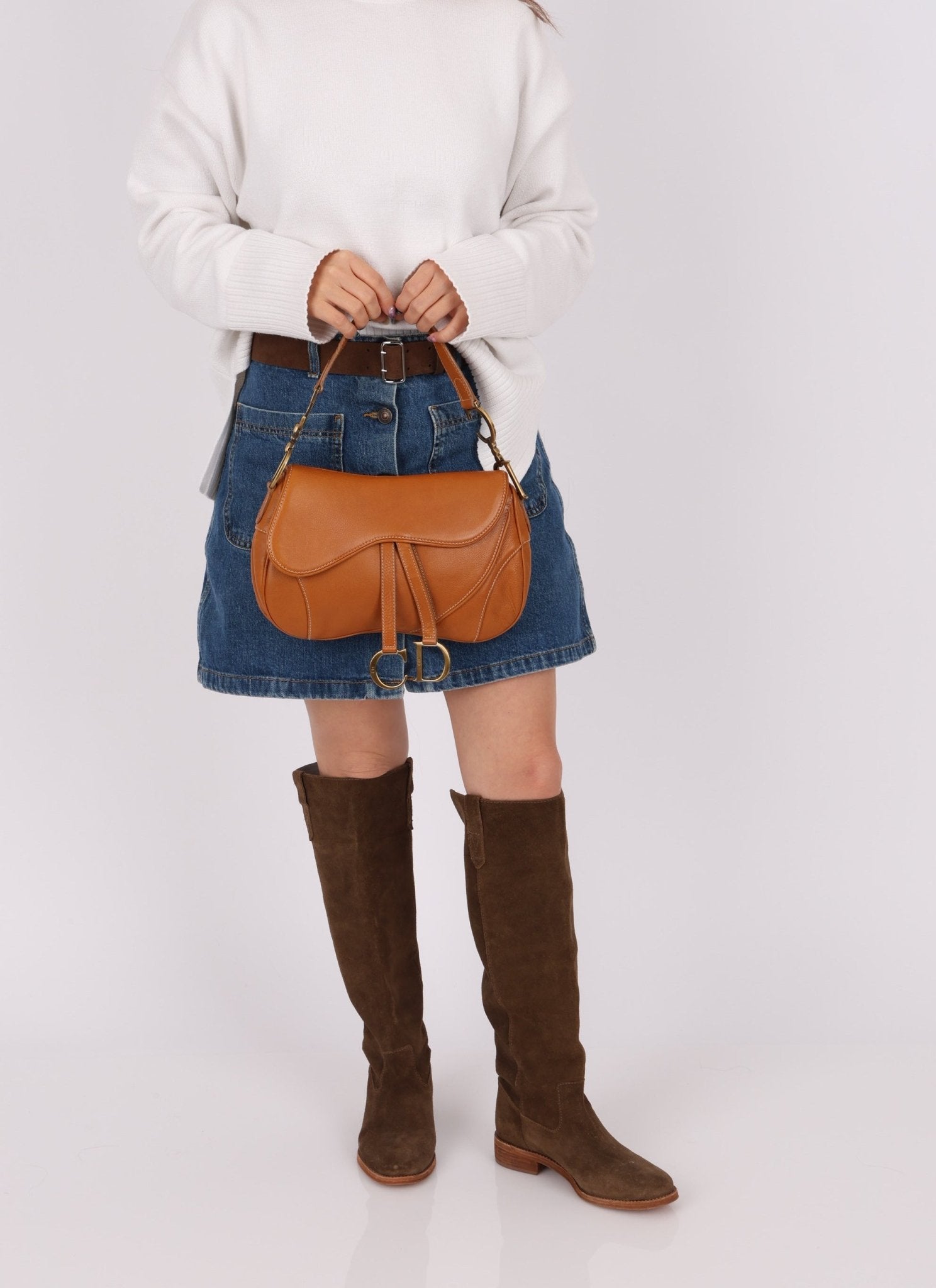 Dior 2002 Tan Grained Calfskin Double Saddle - FashioNica