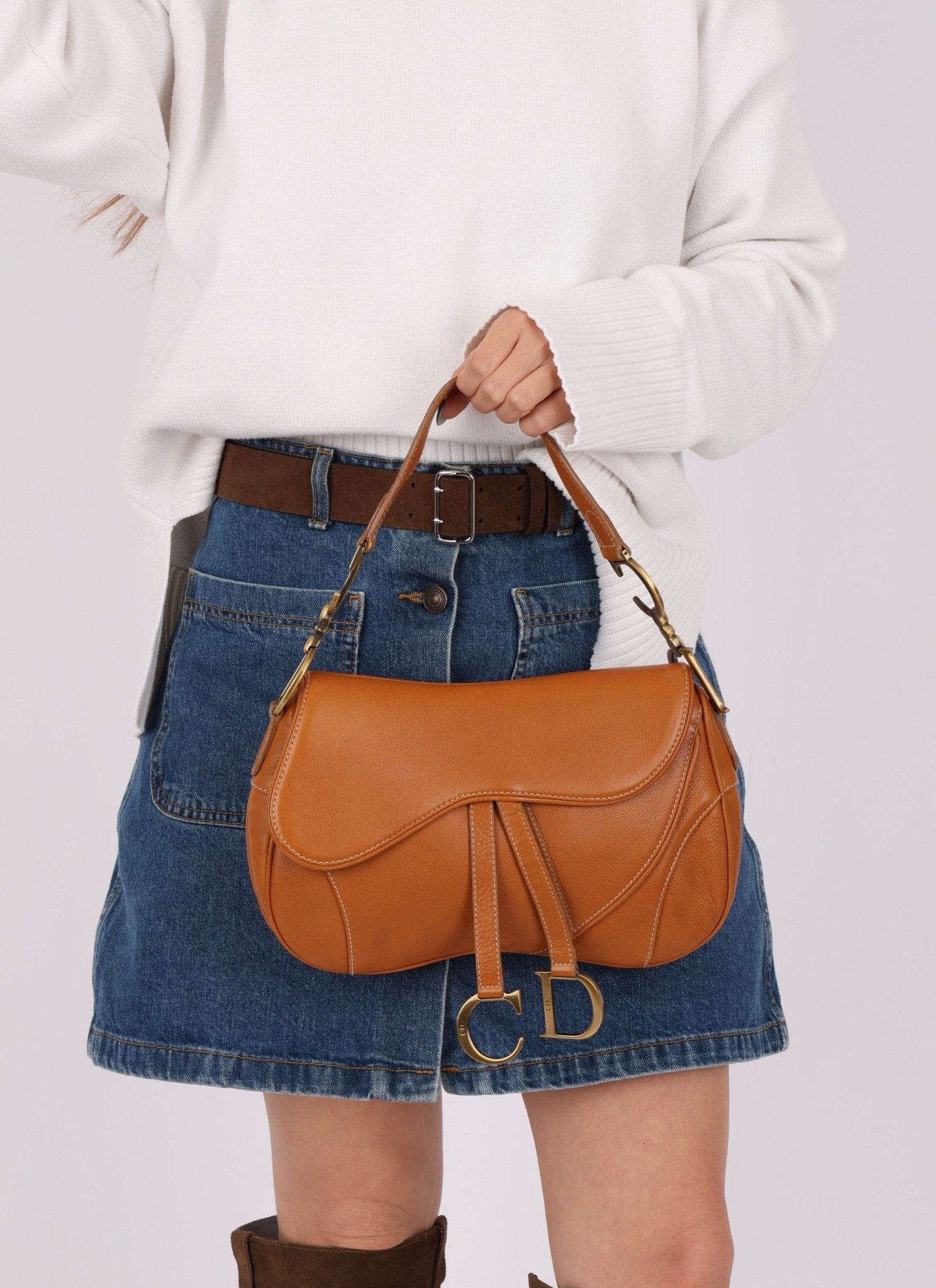 Dior 2002 Tan Grained Calfskin Double Saddle - FashioNica