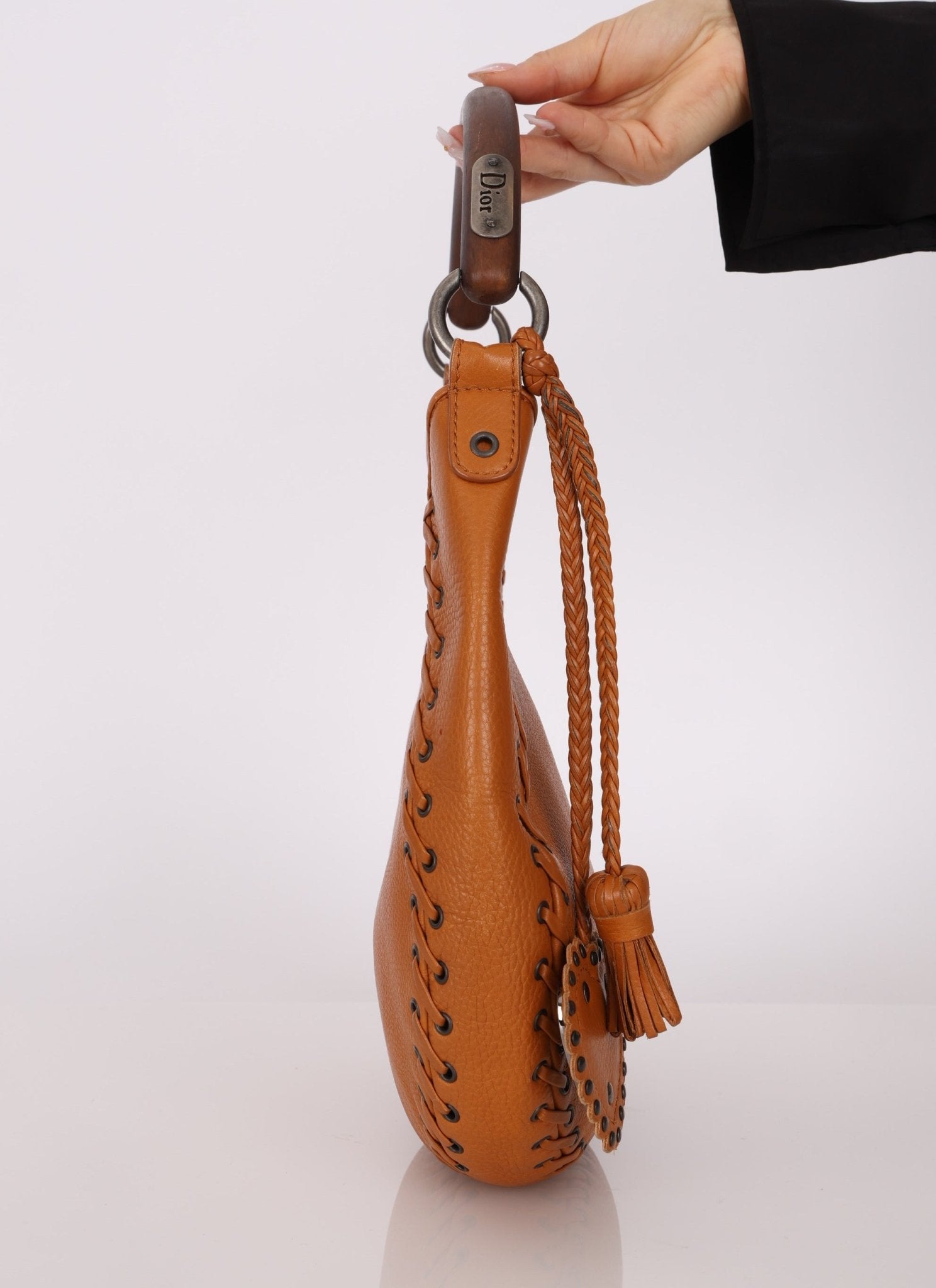 Dior 2007 Wood Whipstitch Cognac Hobo - FashioNica