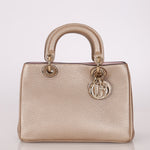 Dior 2014 Metallic Pebbled Leather Champagne Mini Diorissimo Tote - FashioNica
