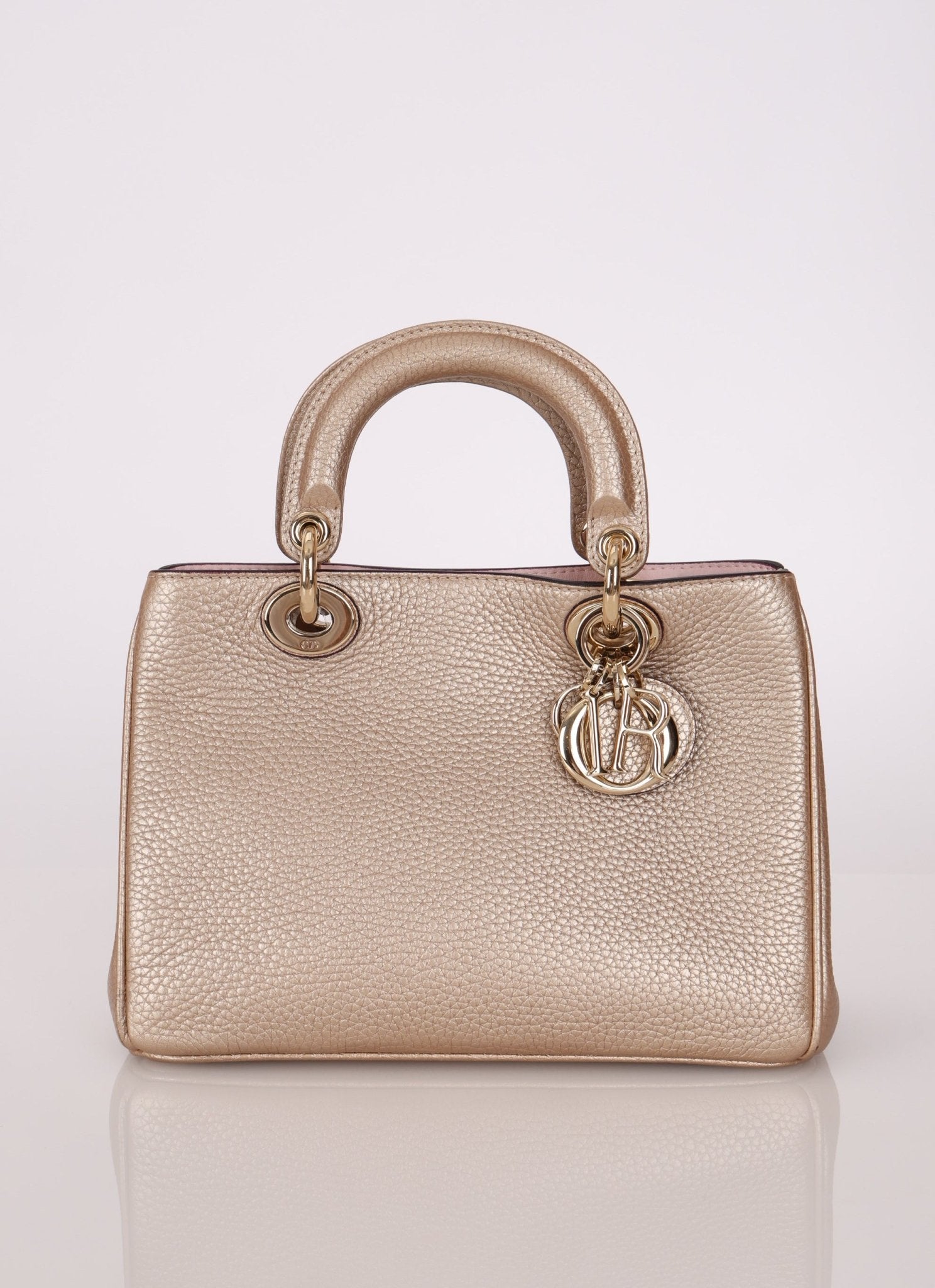 Dior 2014 Metallic Pebbled Leather Champagne Mini Diorissimo Tote - FashioNica