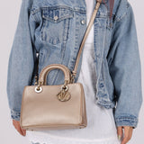 Dior 2014 Metallic Pebbled Leather Champagne Mini Diorissimo Tote - FashioNica