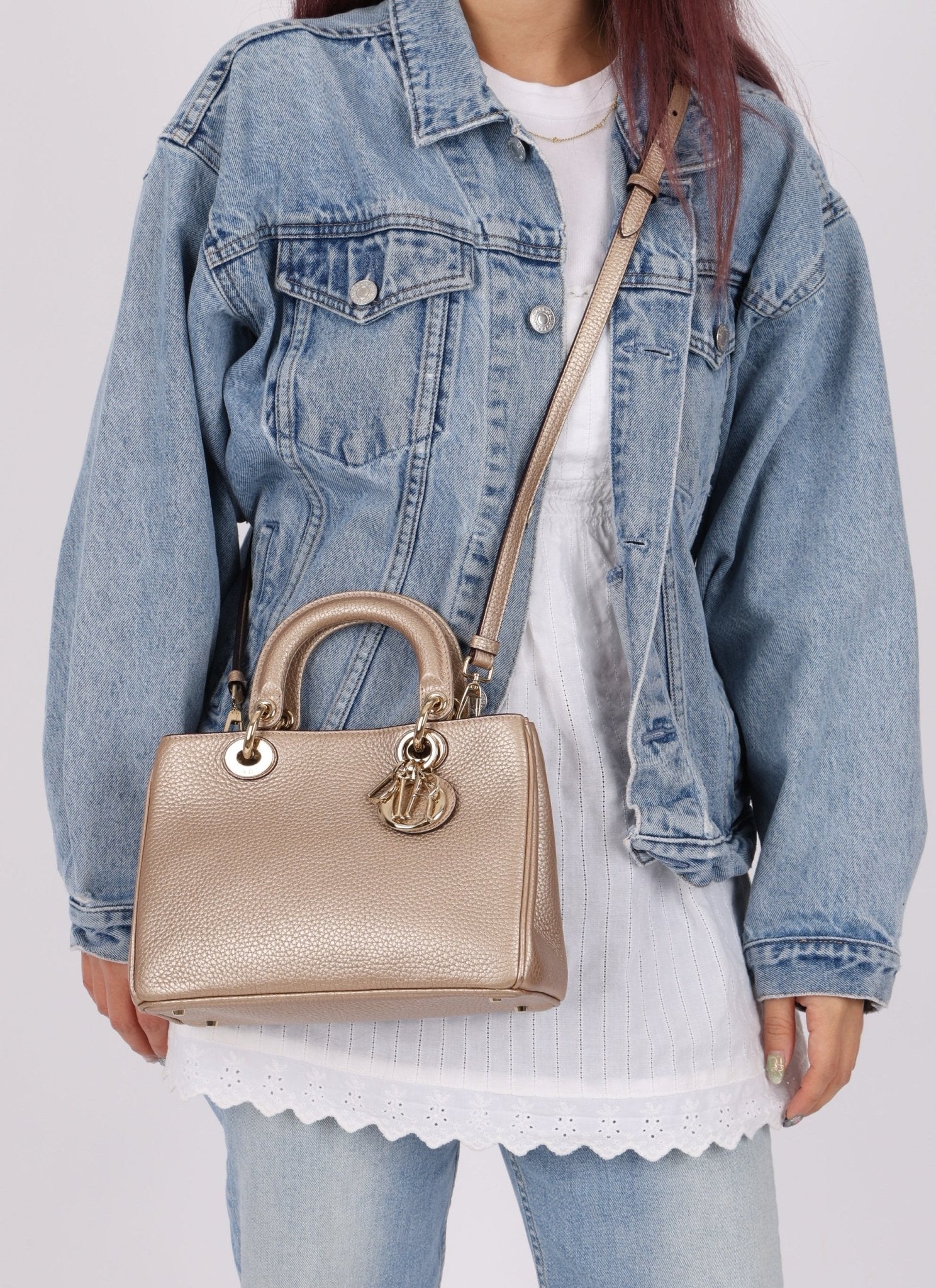 Dior 2014 Metallic Pebbled Leather Champagne Mini Diorissimo Tote - FashioNica