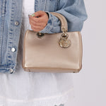 Dior 2014 Metallic Pebbled Leather Champagne Mini Diorissimo Tote - FashioNica