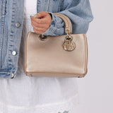 Dior 2014 Metallic Pebbled Leather Champagne Mini Diorissimo Tote - FashioNica