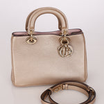 Dior 2014 Metallic Pebbled Leather Champagne Mini Diorissimo Tote - FashioNica