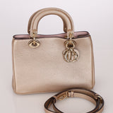 Dior 2014 Metallic Pebbled Leather Champagne Mini Diorissimo Tote - FashioNica
