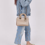 Dior 2014 Metallic Pebbled Leather Champagne Mini Diorissimo Tote - FashioNica