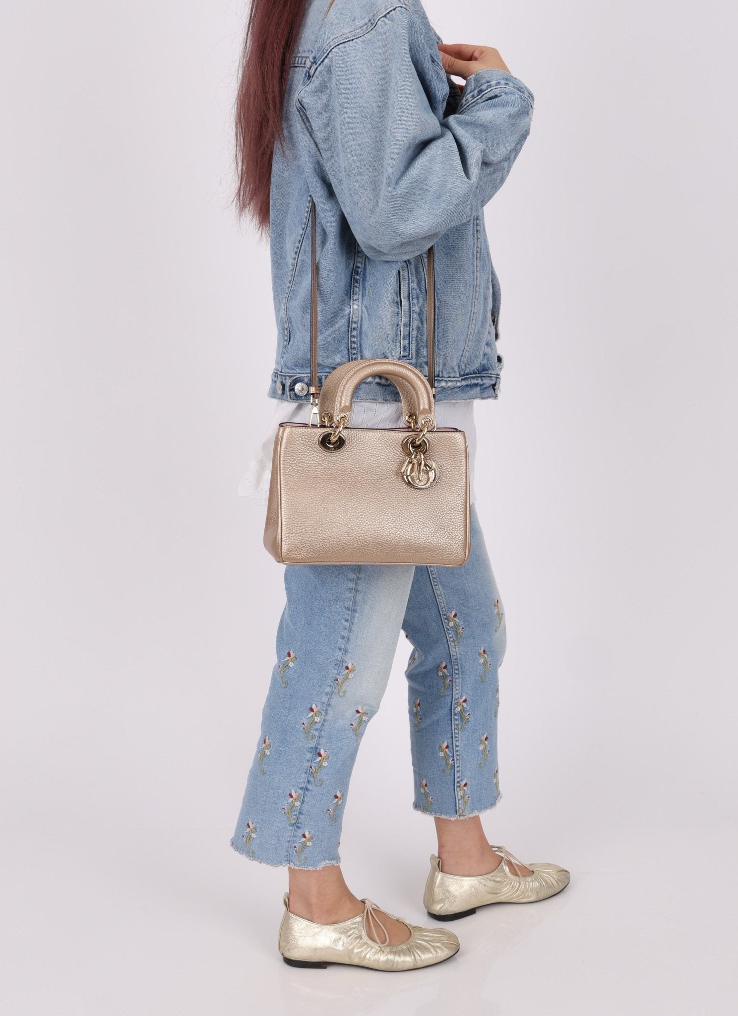 Dior 2014 Metallic Pebbled Leather Champagne Mini Diorissimo Tote - FashioNica