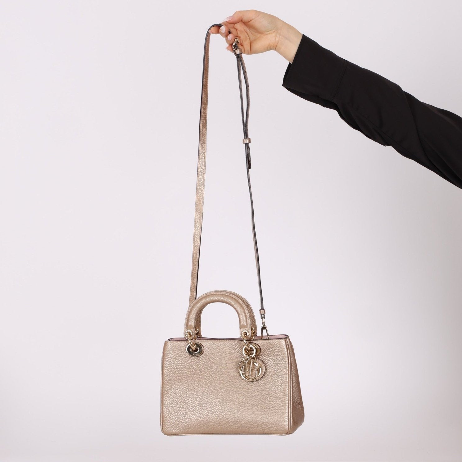 Dior 2014 Metallic Pebbled Leather Champagne Mini Diorissimo Tote - FashioNica