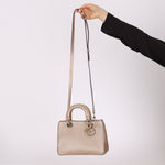 Dior 2014 Metallic Pebbled Leather Champagne Mini Diorissimo Tote - FashioNica