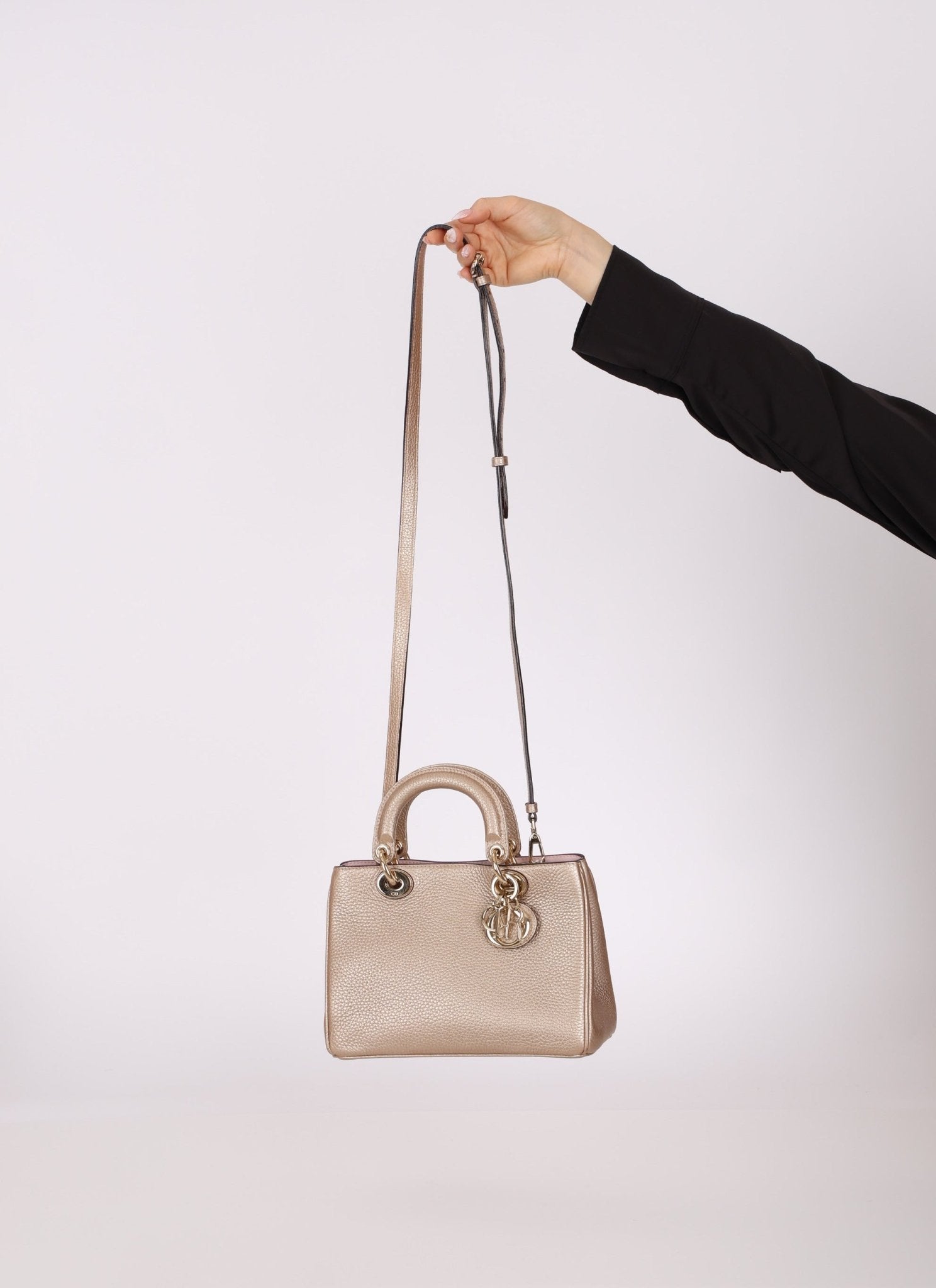 Dior 2014 Metallic Pebbled Leather Champagne Mini Diorissimo Tote - FashioNica