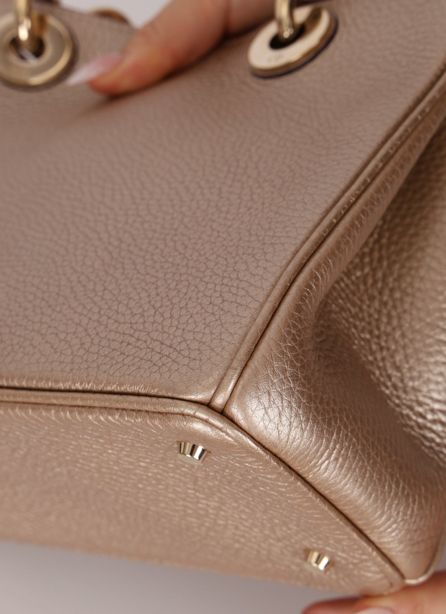 Dior 2014 Metallic Pebbled Leather Champagne Mini Diorissimo Tote - FashioNica