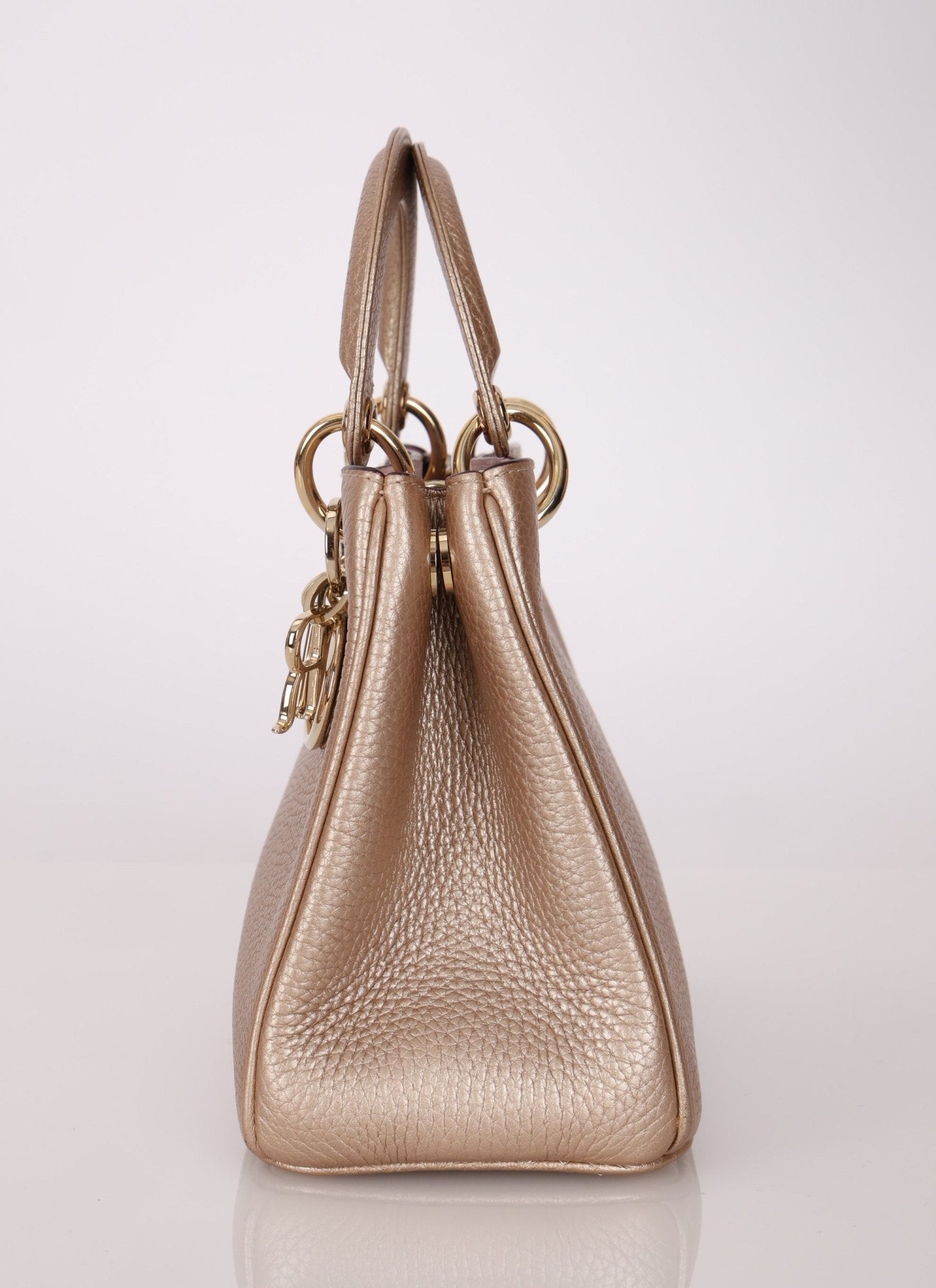 Dior 2014 Metallic Pebbled Leather Champagne Mini Diorissimo Tote - FashioNica