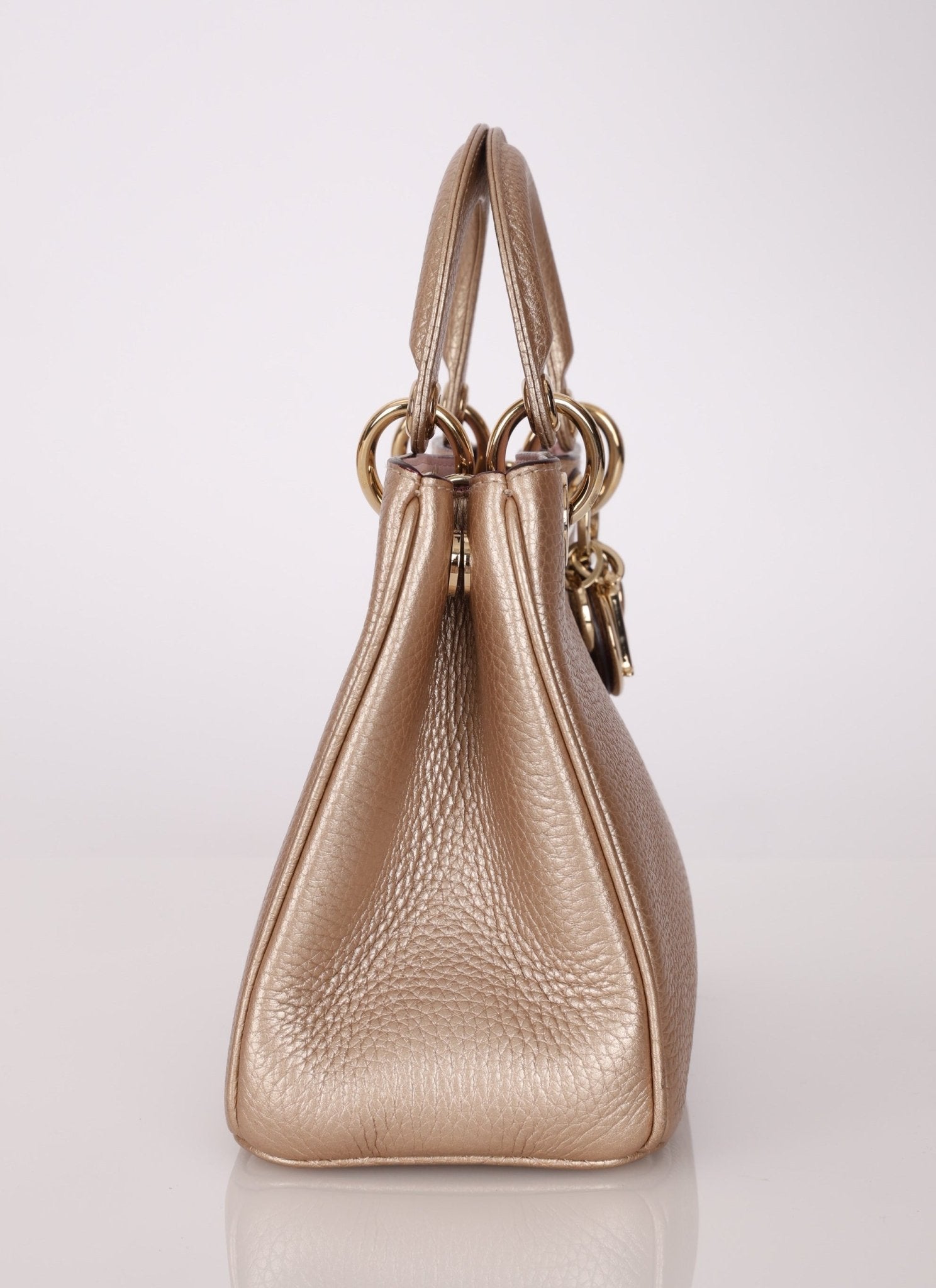 Dior 2014 Metallic Pebbled Leather Champagne Mini Diorissimo Tote - FashioNica