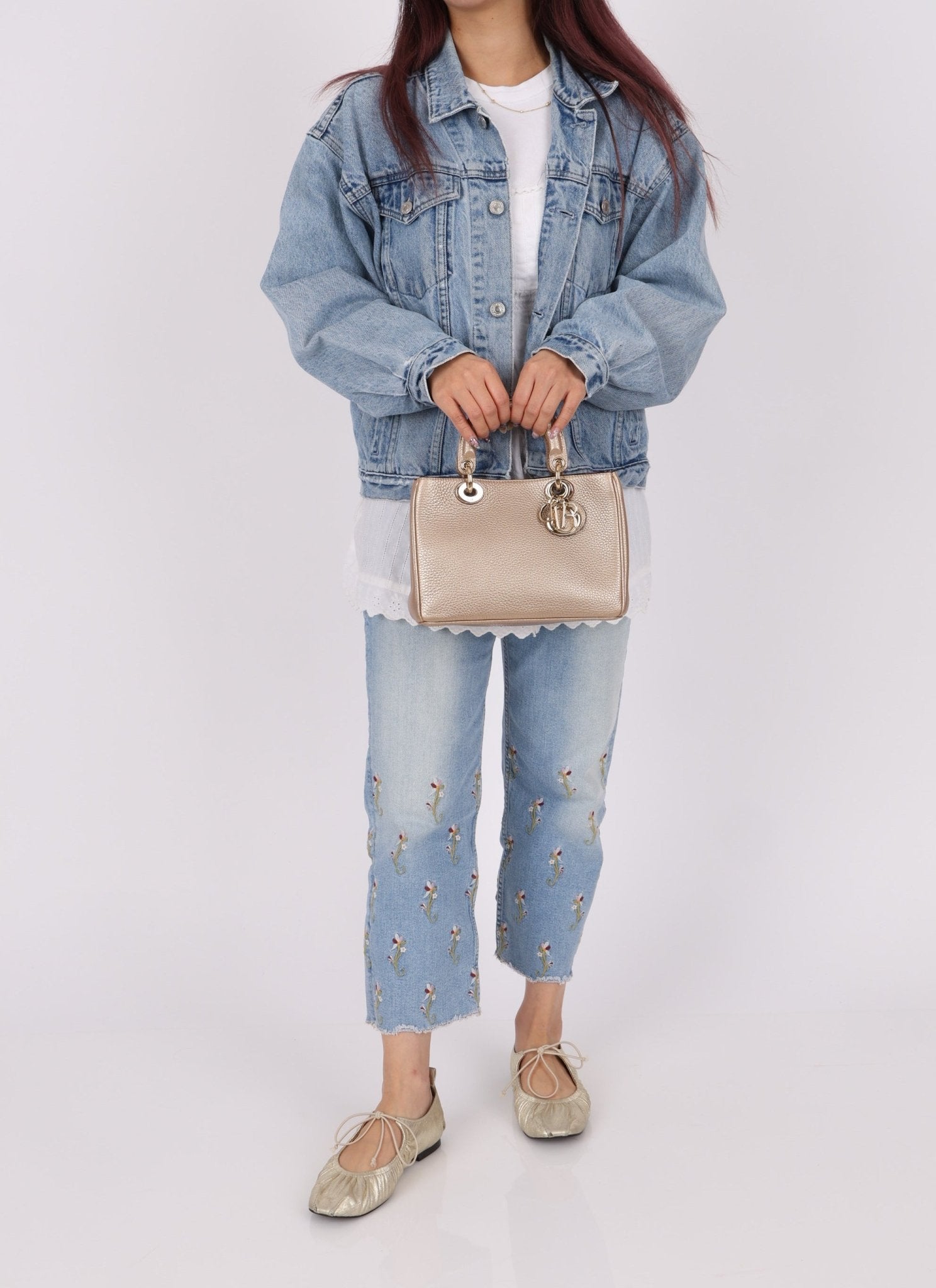 Dior 2014 Metallic Pebbled Leather Champagne Mini Diorissimo Tote - FashioNica