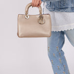 Dior 2014 Metallic Pebbled Leather Champagne Mini Diorissimo Tote - FashioNica