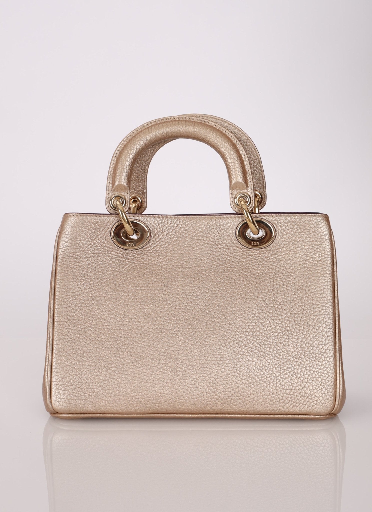 Dior 2014 Metallic Pebbled Leather Champagne Mini Diorissimo Tote - FashioNica