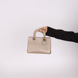 Dior 2014 Metallic Pebbled Leather Champagne Mini Diorissimo Tote - FashioNica