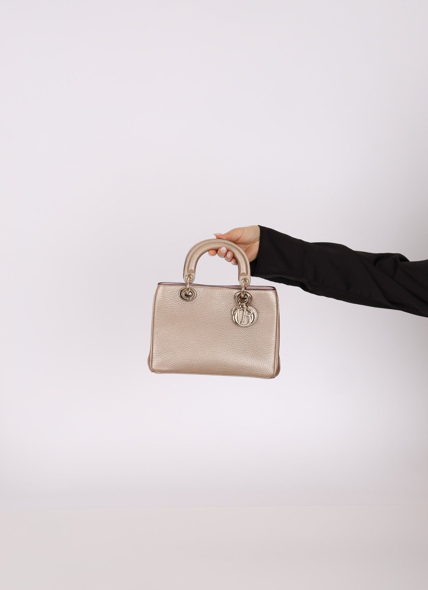 Dior 2014 Metallic Pebbled Leather Champagne Mini Diorissimo Tote - FashioNica