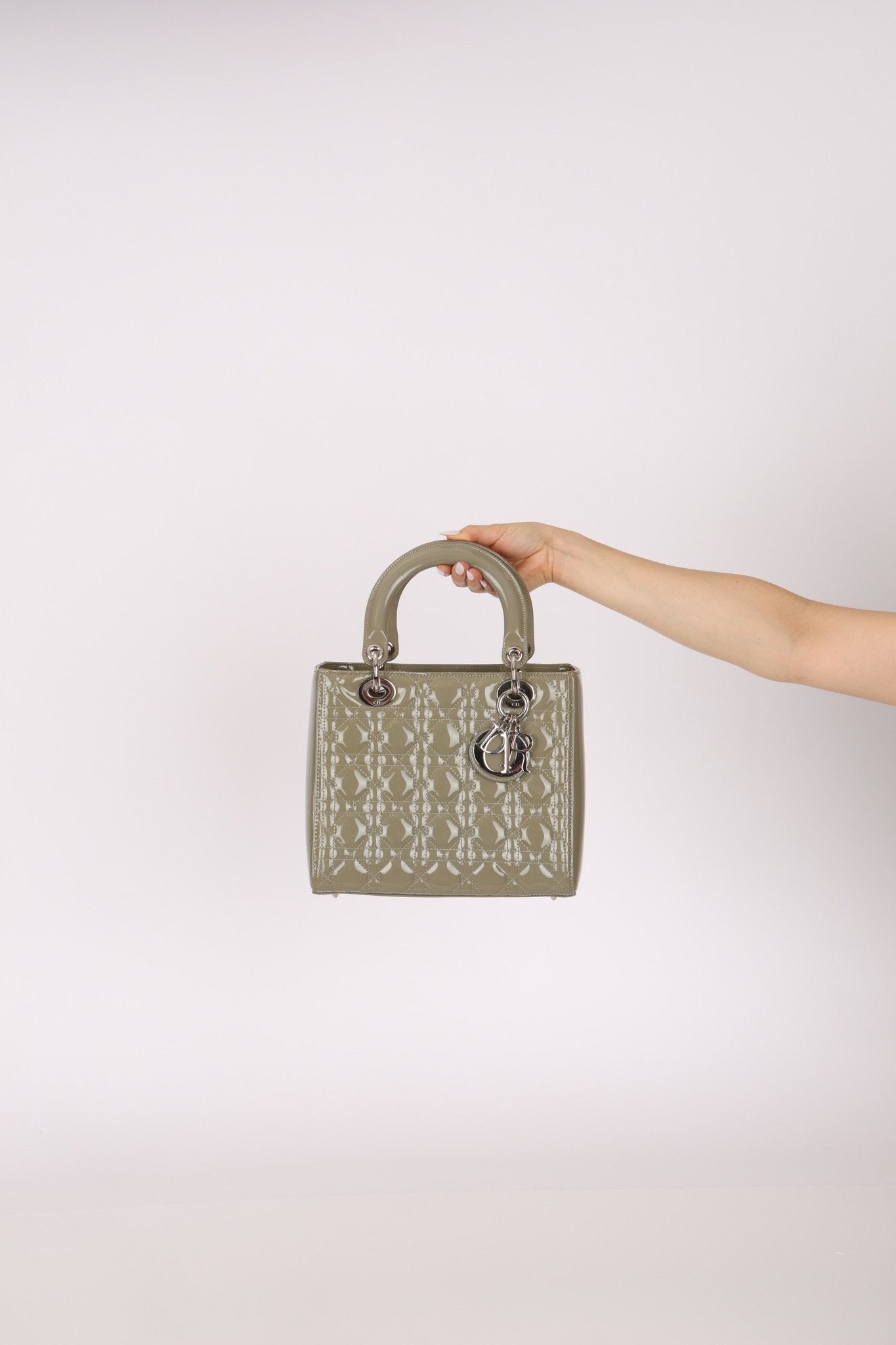 Dior 2015 Patent Khaki Medium Lady Dior - FashioNica