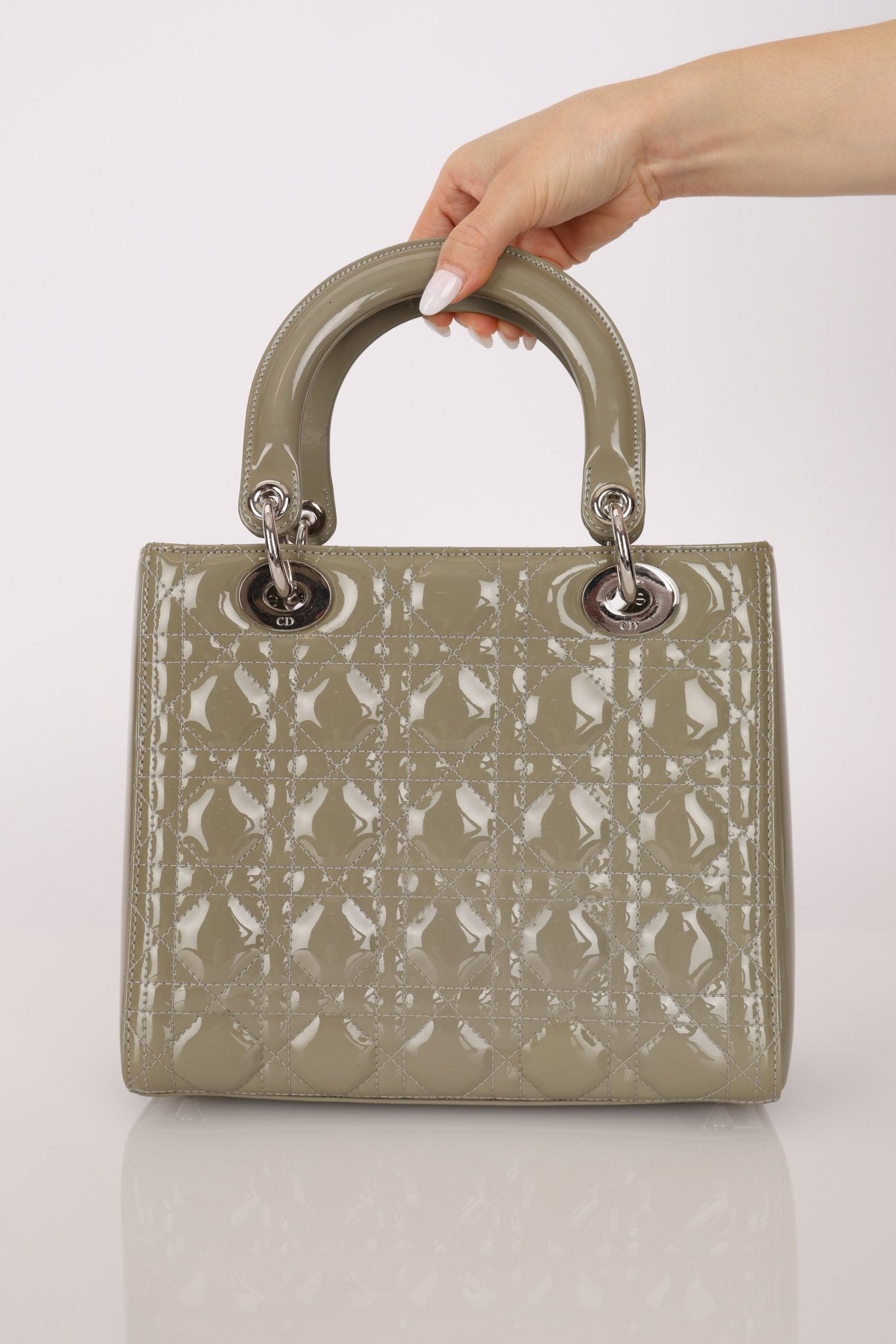 Dior 2015 Patent Khaki Medium Lady Dior - FashioNica