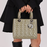 Dior 2015 Patent Khaki Medium Lady Dior - FashioNica