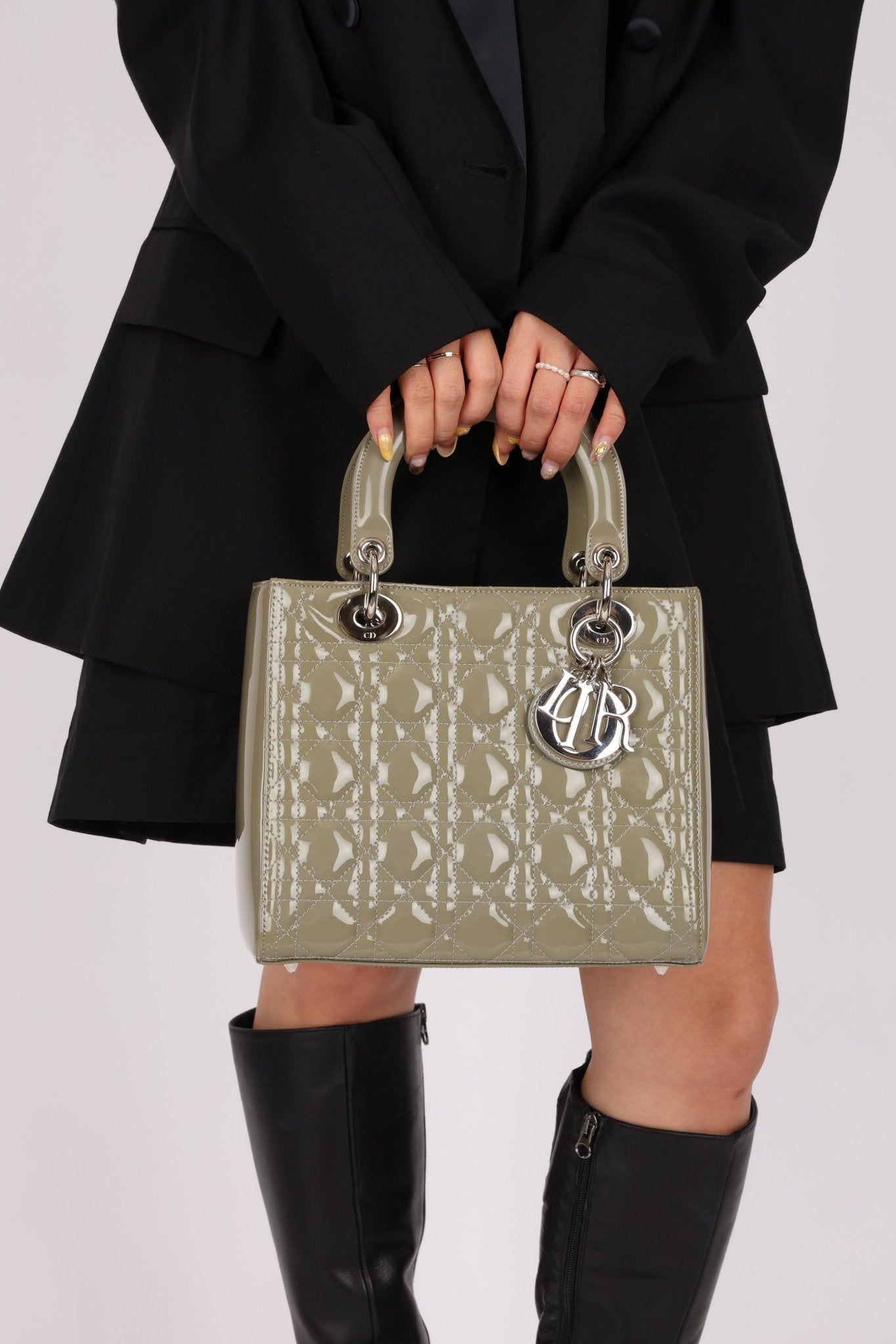 Dior 2015 Patent Khaki Medium Lady Dior - FashioNica