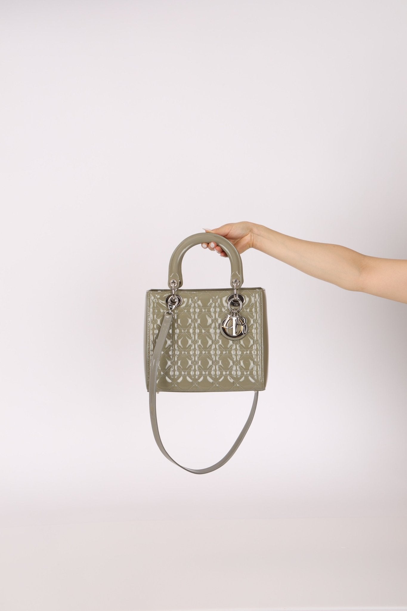 Dior 2015 Patent Khaki Medium Lady Dior - FashioNica