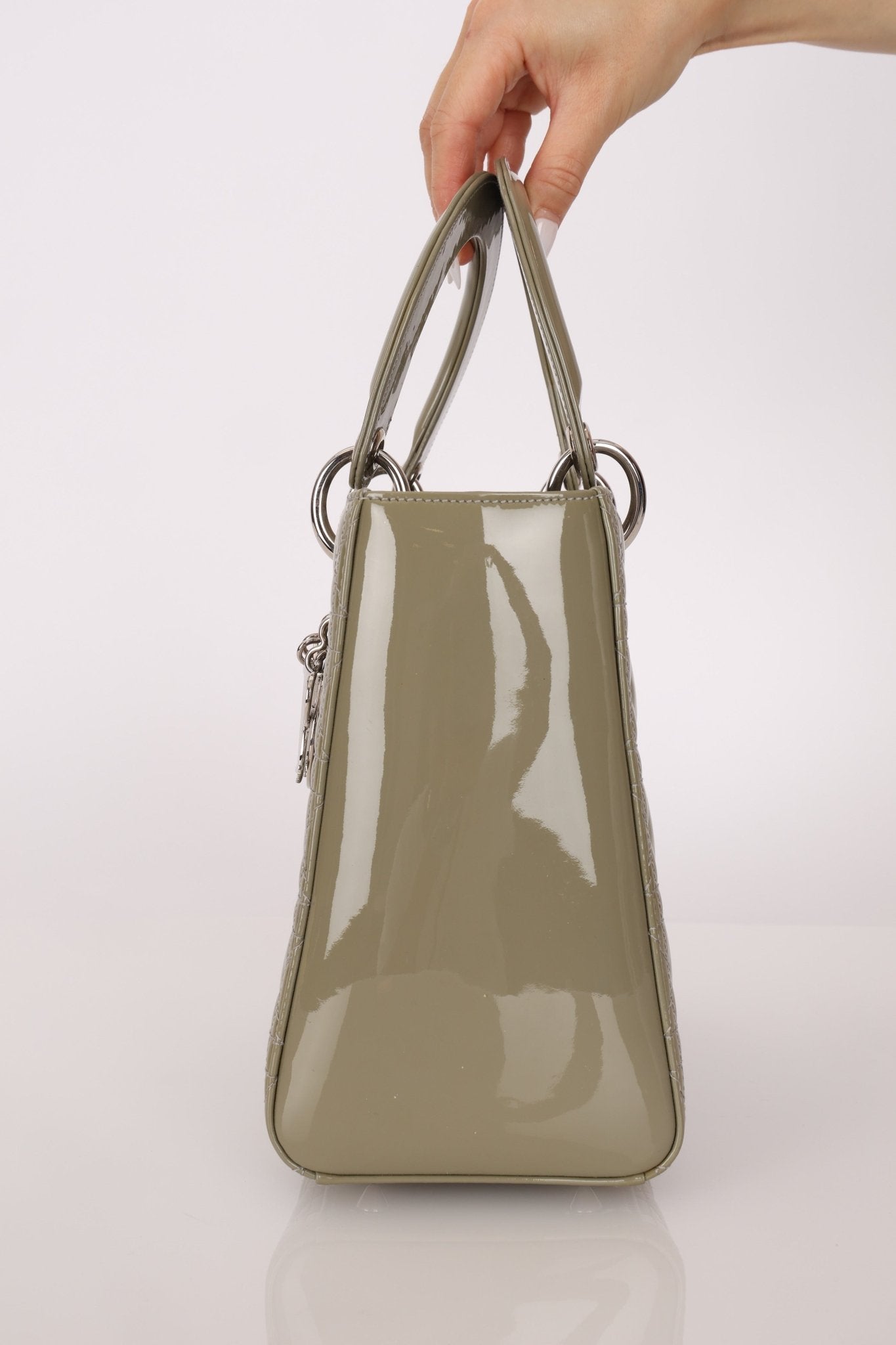 Dior 2015 Patent Khaki Medium Lady Dior - FashioNica