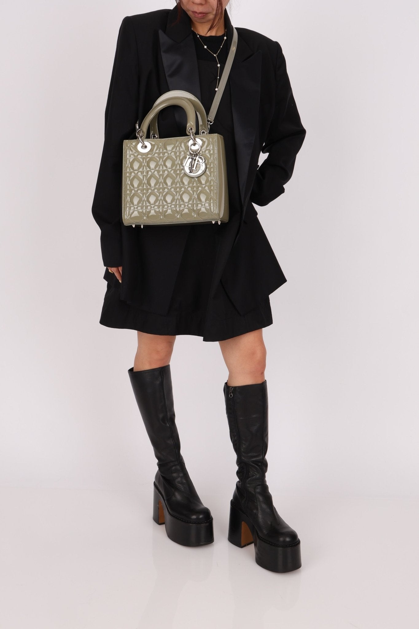 Dior 2015 Patent Khaki Medium Lady Dior - FashioNica