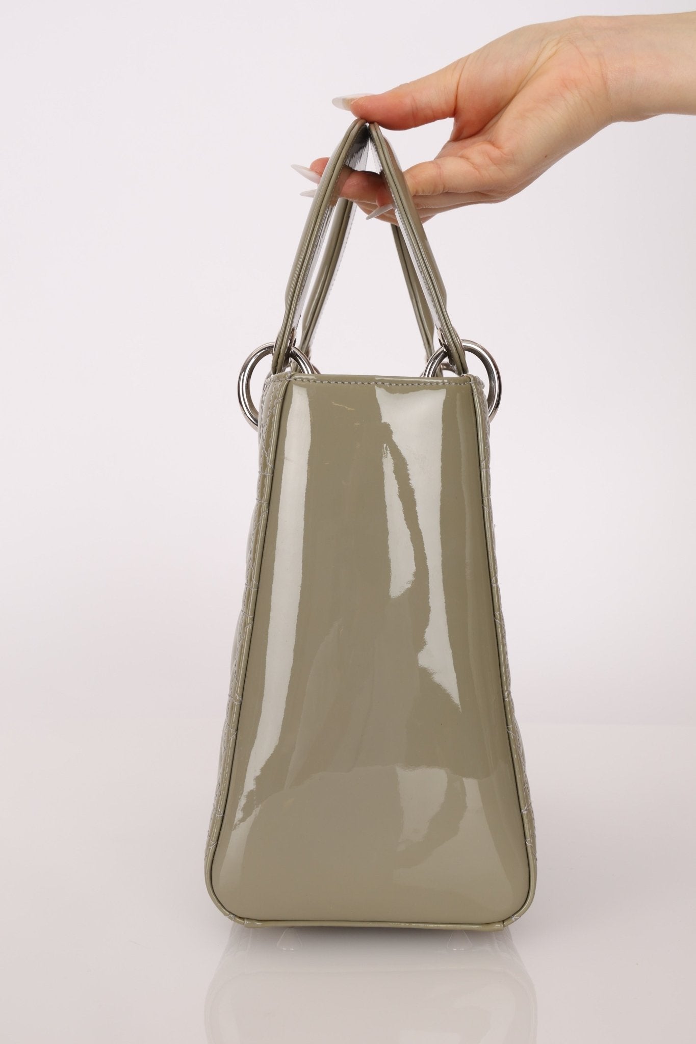 Dior 2015 Patent Khaki Medium Lady Dior - FashioNica