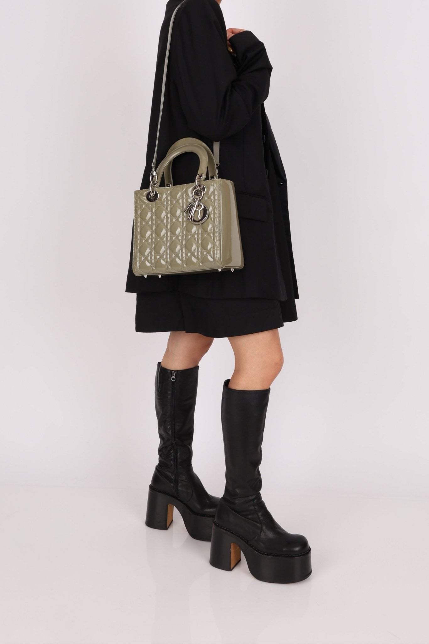 Dior 2015 Patent Khaki Medium Lady Dior - FashioNica