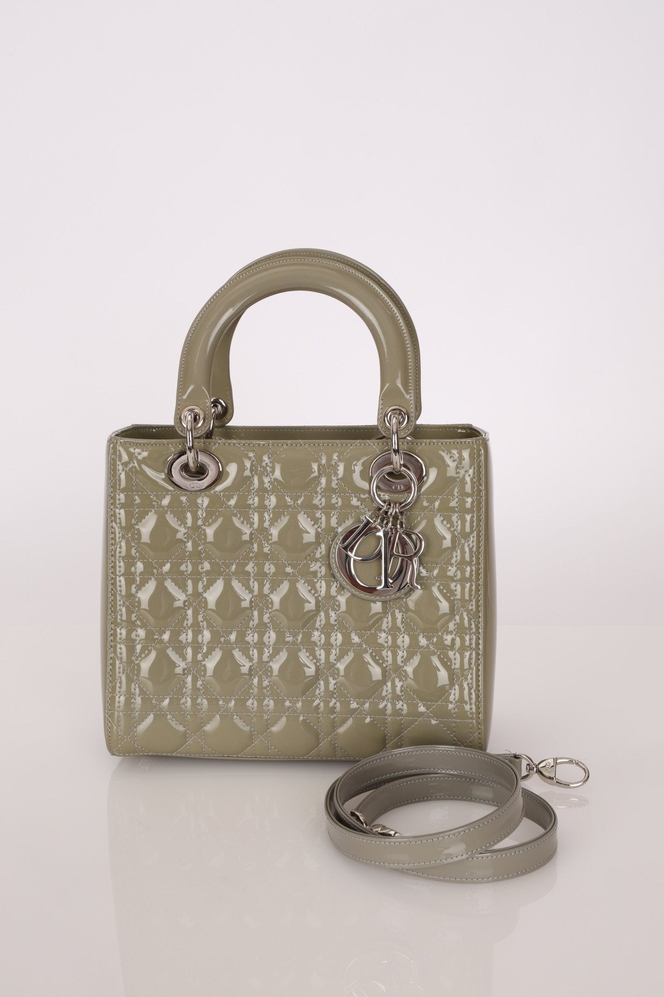 Dior 2015 Patent Khaki Medium Lady Dior - FashioNica