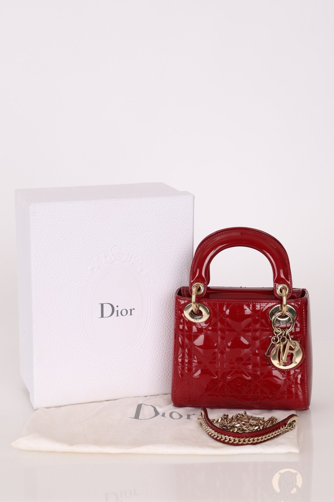 Dior 2017 Red Patent Chain Mini Lady Dior - FashioNica