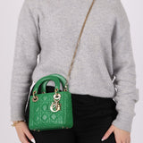 Dior 2018 Emerald Lambskin Cannage Mini Lady w Strap - FashioNica