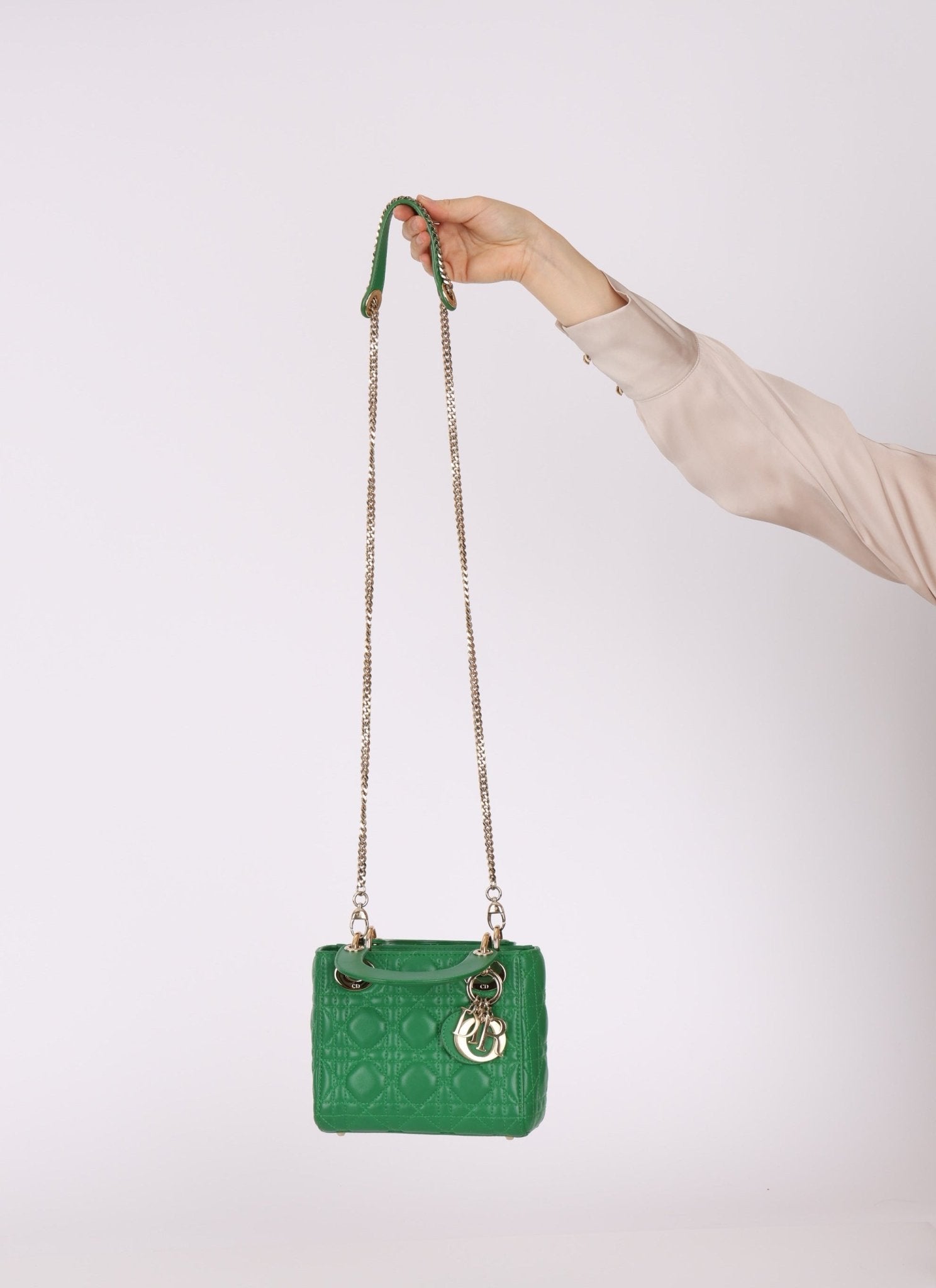 Dior 2018 Emerald Lambskin Cannage Mini Lady w Strap - FashioNica