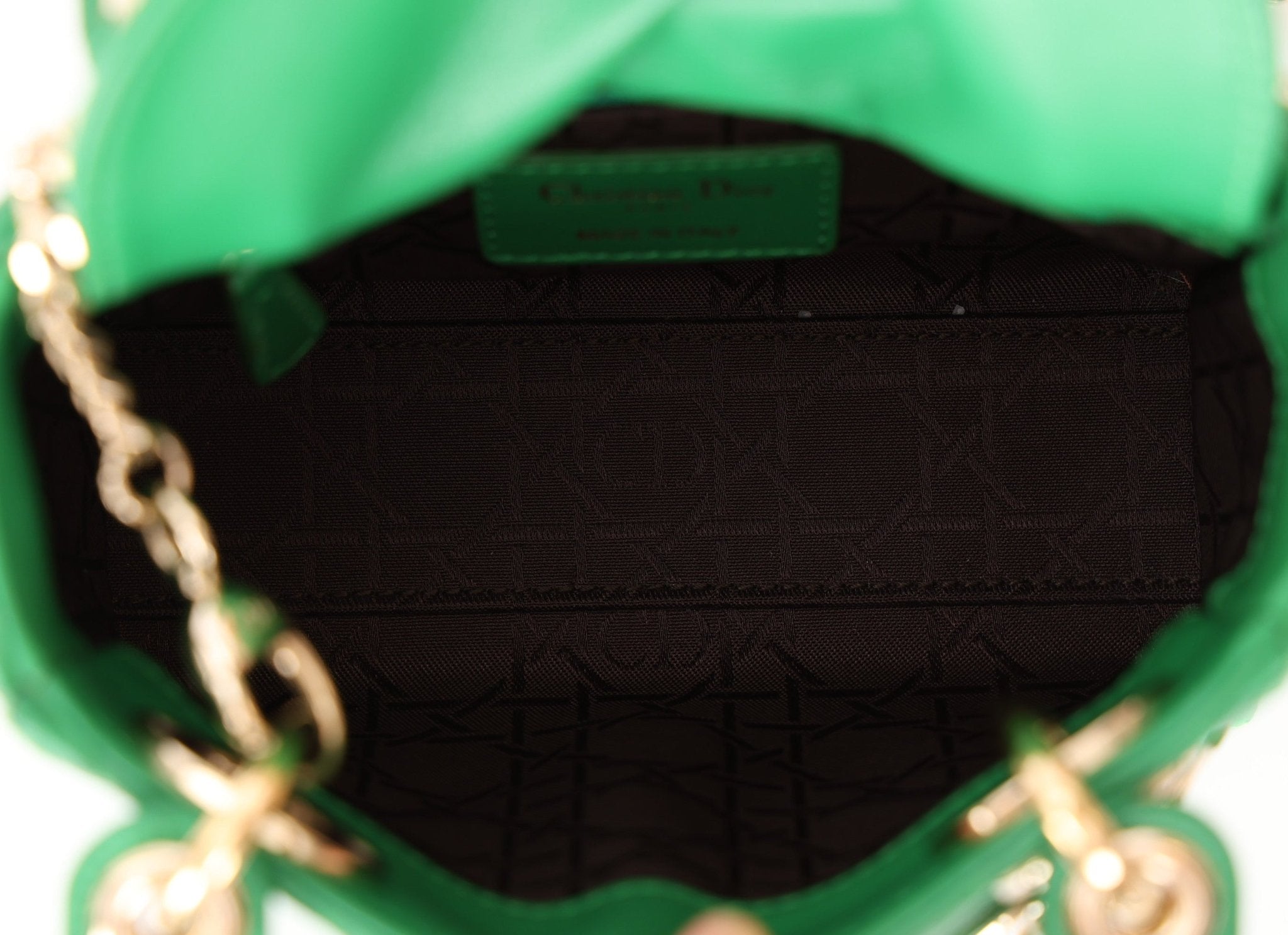 Dior 2018 Emerald Lambskin Cannage Mini Lady w Strap - FashioNica