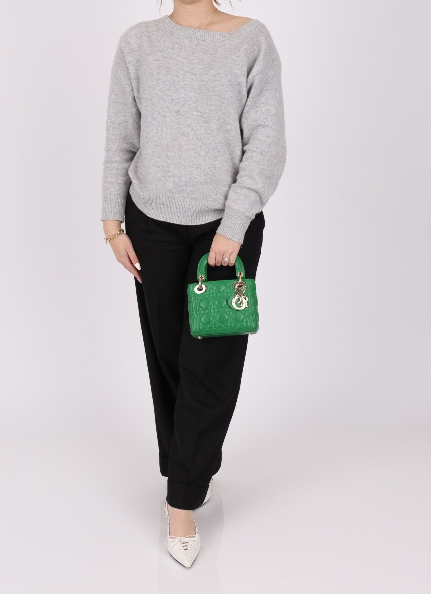 Dior 2018 Emerald Lambskin Cannage Mini Lady w Strap - FashioNica