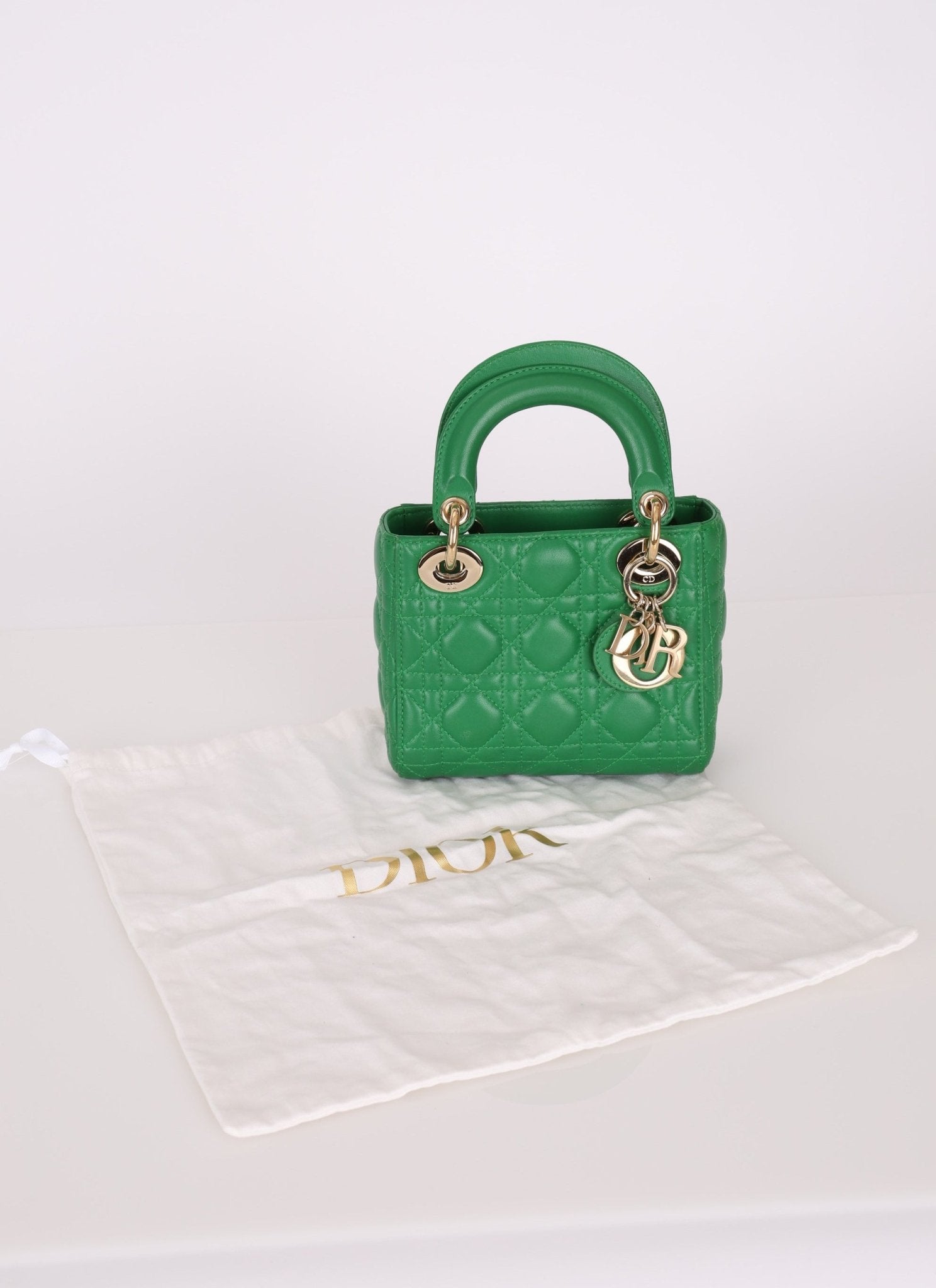 Dior 2018 Emerald Lambskin Cannage Mini Lady w Strap - FashioNica