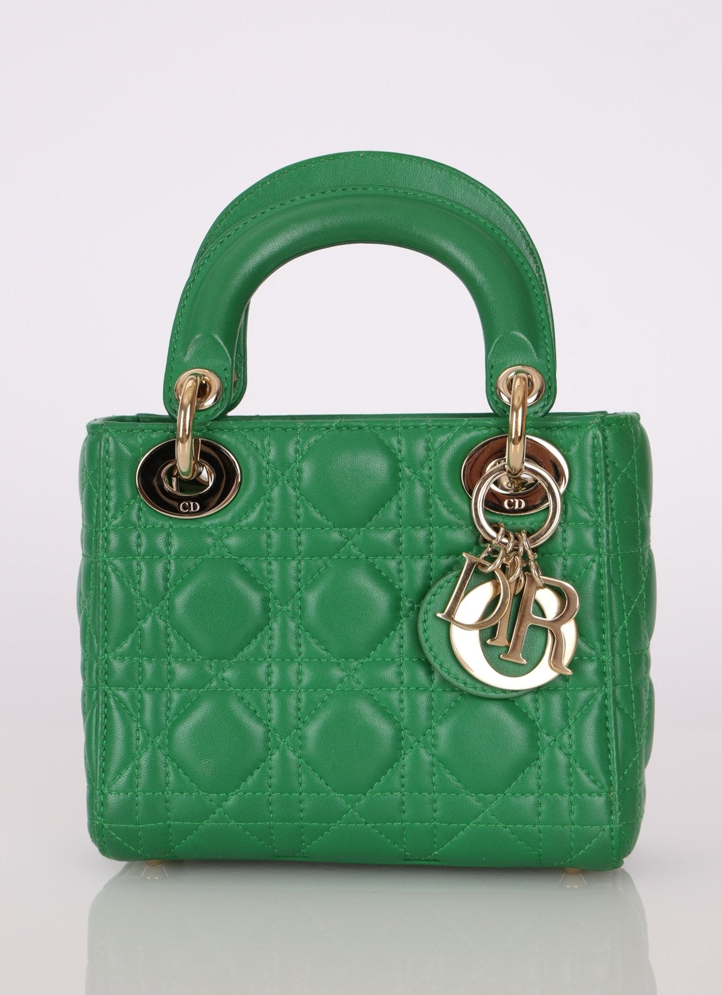 Dior 2018 Emerald Lambskin Cannage Mini Lady w Strap - FashioNica