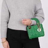 Dior 2018 Emerald Lambskin Cannage Mini Lady w Strap - FashioNica