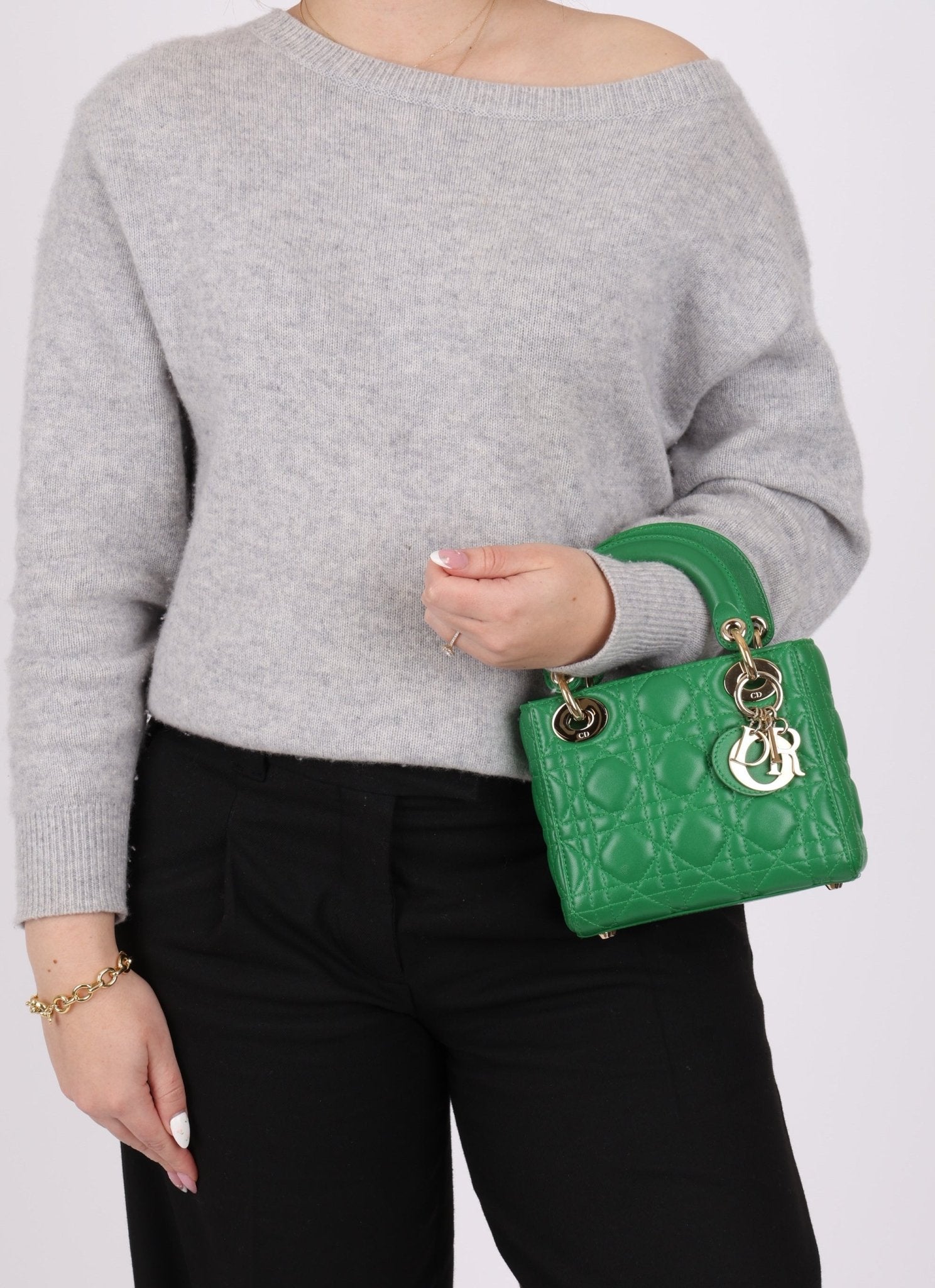 Dior 2018 Emerald Lambskin Cannage Mini Lady w Strap - FashioNica