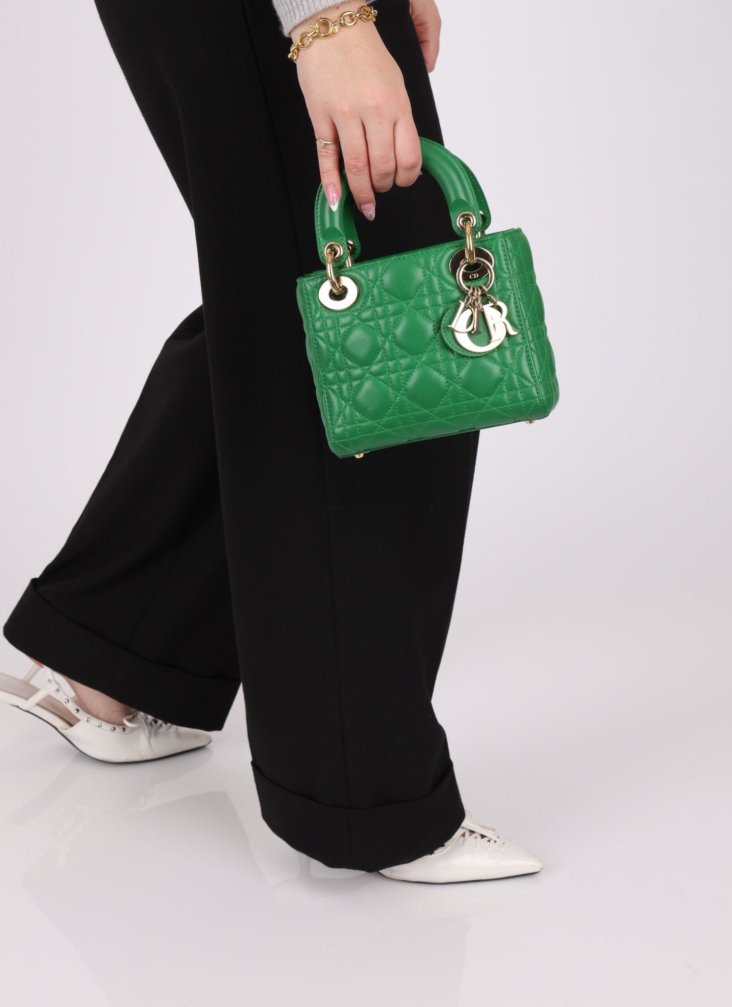 Dior 2018 Emerald Lambskin Cannage Mini Lady w Strap - FashioNica