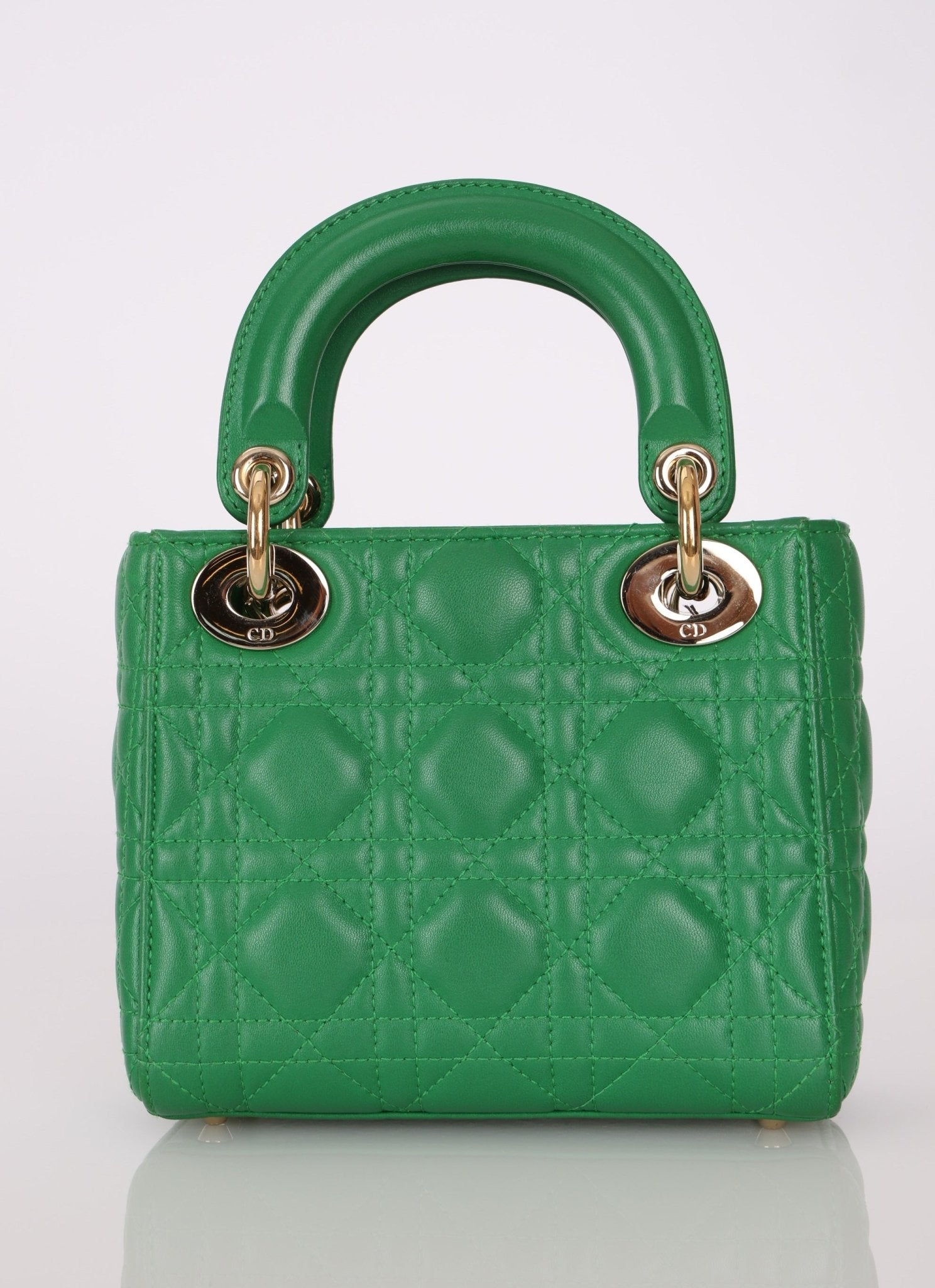 Dior 2018 Emerald Lambskin Cannage Mini Lady w Strap - FashioNica